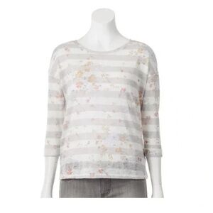 LC LAUREN CONRAD | Floral Striped 3/4  Sleeve Top